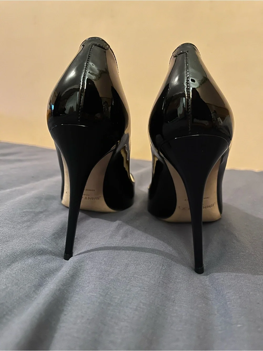 Jimmy Choo Black Patent Pointed Toe Pumps with Silver Metallic Cap - Picture 6 of 8